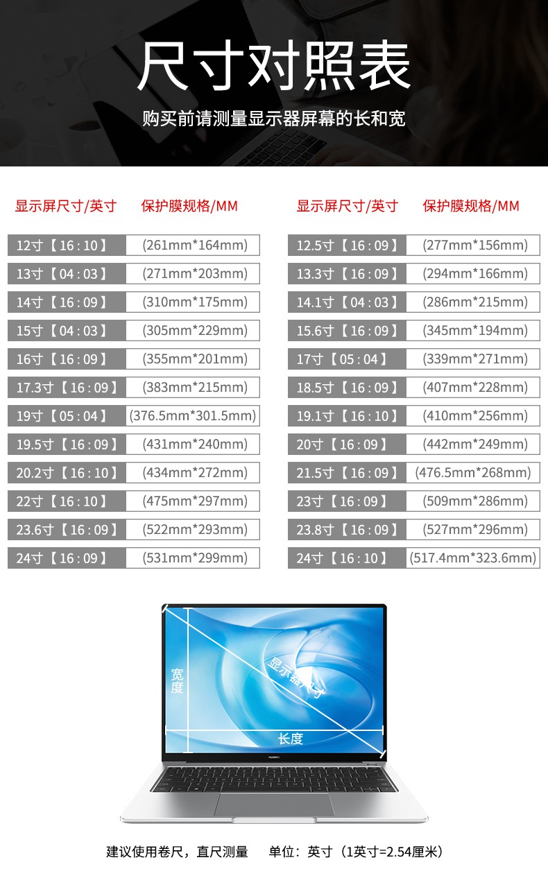 电脑屏幕尺寸对照表(电脑屏幕尺寸对照表大全)